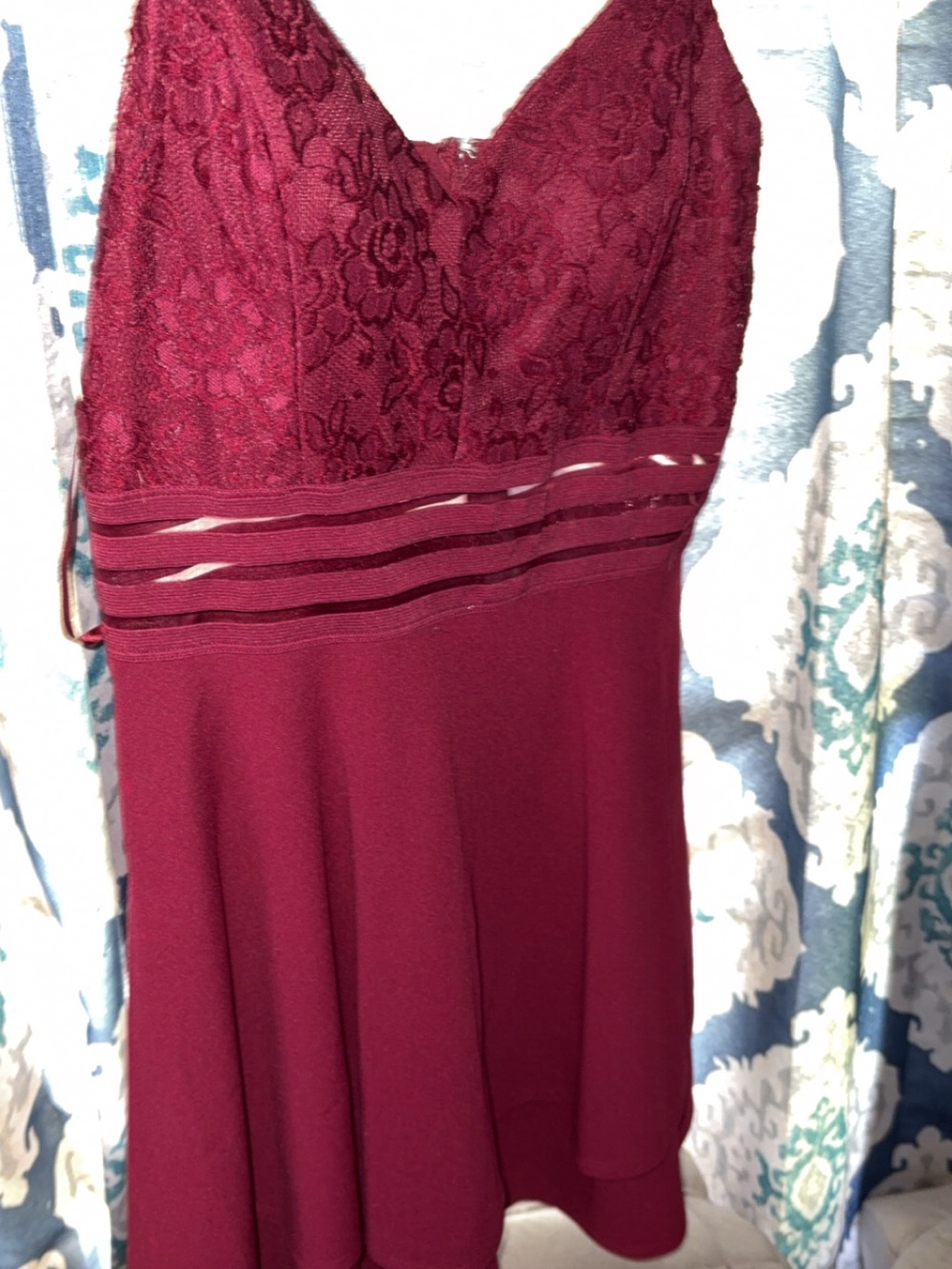 Women's Lace Bodice Burgundy Dress